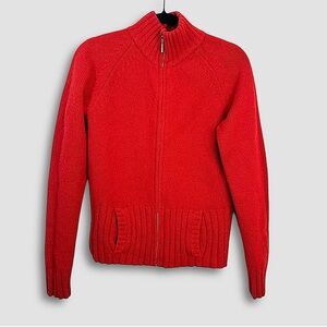 Vintage Tommy Hilfiger 100% Lambswool Zip Cardigan Vibrant Red Size L